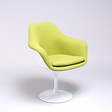 Show product details for Saarinen Style: Tulip Arm Chair - White Shell - Fully Upholstered - Lime Green Fabric