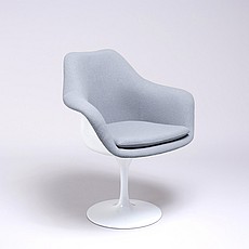 Show product details for Saarinen Style: Tulip Arm Chair - White Shell - Fully Upholstered - Powder Blue Fabric