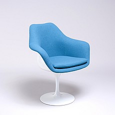 Saarinen Style: Tulip Arm Chair - White Shell - Fully Upholstered - Aegean Blue Fabric