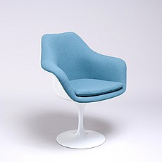 Show product details for Saarinen Style: Tulip Arm Chair - White Shell - Fully Upholstered - Indigo Blue Fabric