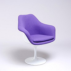 Saarinen Style: Tulip Arm Chair - White Shell - Fully Upholstered - Plum Purple Fabric