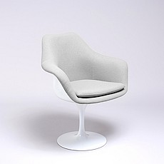 Saarinen Style: Tulip Arm Chair - White Shell - Fully Upholstered - Smoke Gray Fabric