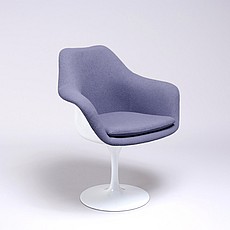 Saarinen Style: Tulip Arm Chair - White Shell - Fully Upholstered - Winter Gray Fabric