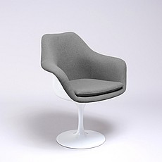 Saarinen Style: Tulip Arm Chair - White Shell - Fully Upholstered - Mica Gray Fabric