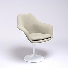 Saarinen Style: Tulip Arm Chair - White Shell - Fully Upholstered - Putty Tan Fabric