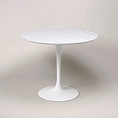 Show product details for Saarinen Tulip Bistro Table 36 Inch Round - White Quartz with Grey Veins