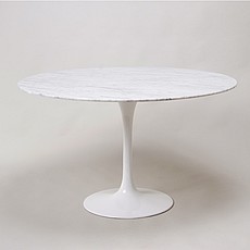 Show product details for Saarinen Style: Tulip Dining Table 48 Inch Round - White Quartz with Grey Veins