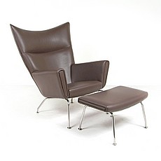 Wegner Wing Back Lounge Chair - Rich Brown Leather