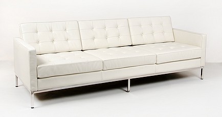 Florence Knoll Sofa - Polar White Leather - with Buttons