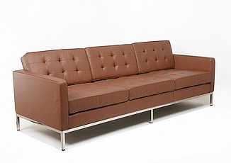 Florence Knoll Sofa - Cocoa Brown Leather - with Buttons