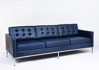 Florence Knoll Sofa - Navy Blue Leather - with Buttons