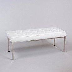 Show product details for Florence Knoll Style: 48 inch Bench - Porcelain White Leather - with Buttons